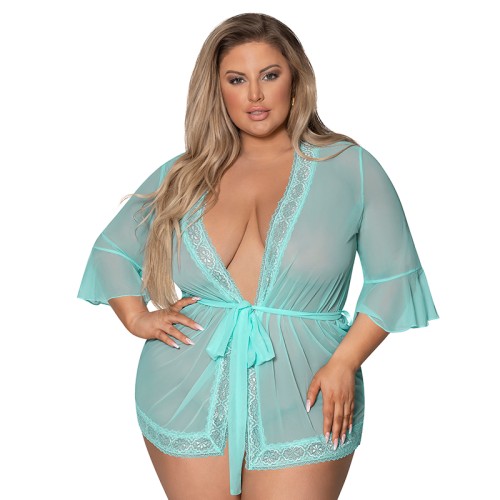 Magic Silk Seabreeze Robe with Lace Trim Turquoise Queen Size