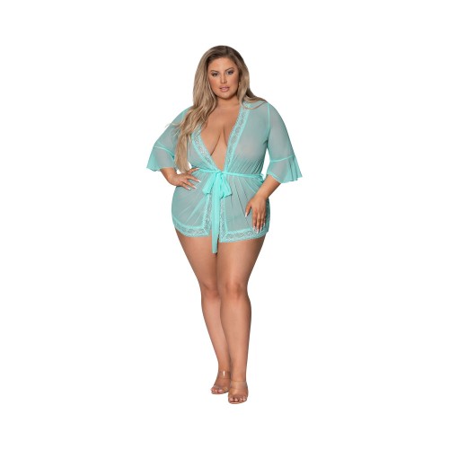 Magic Silk Seabreeze Robe with Lace Trim Turquoise Queen Size