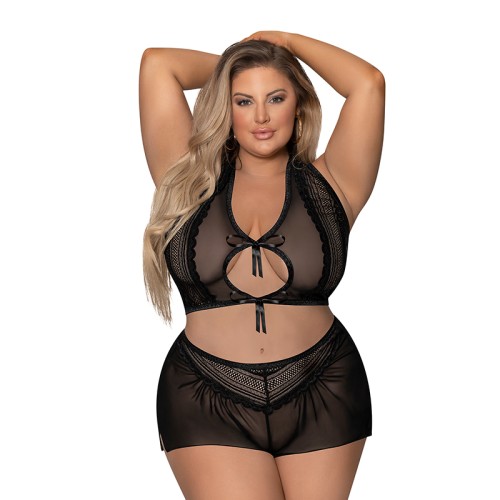 Conjunto Halter & Tap Panty Modern Romance de Magic Silk - Negro Elegante