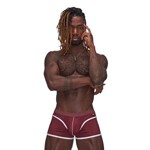 Comfortable Male Power Mesh Mini Shorts in Burgundy