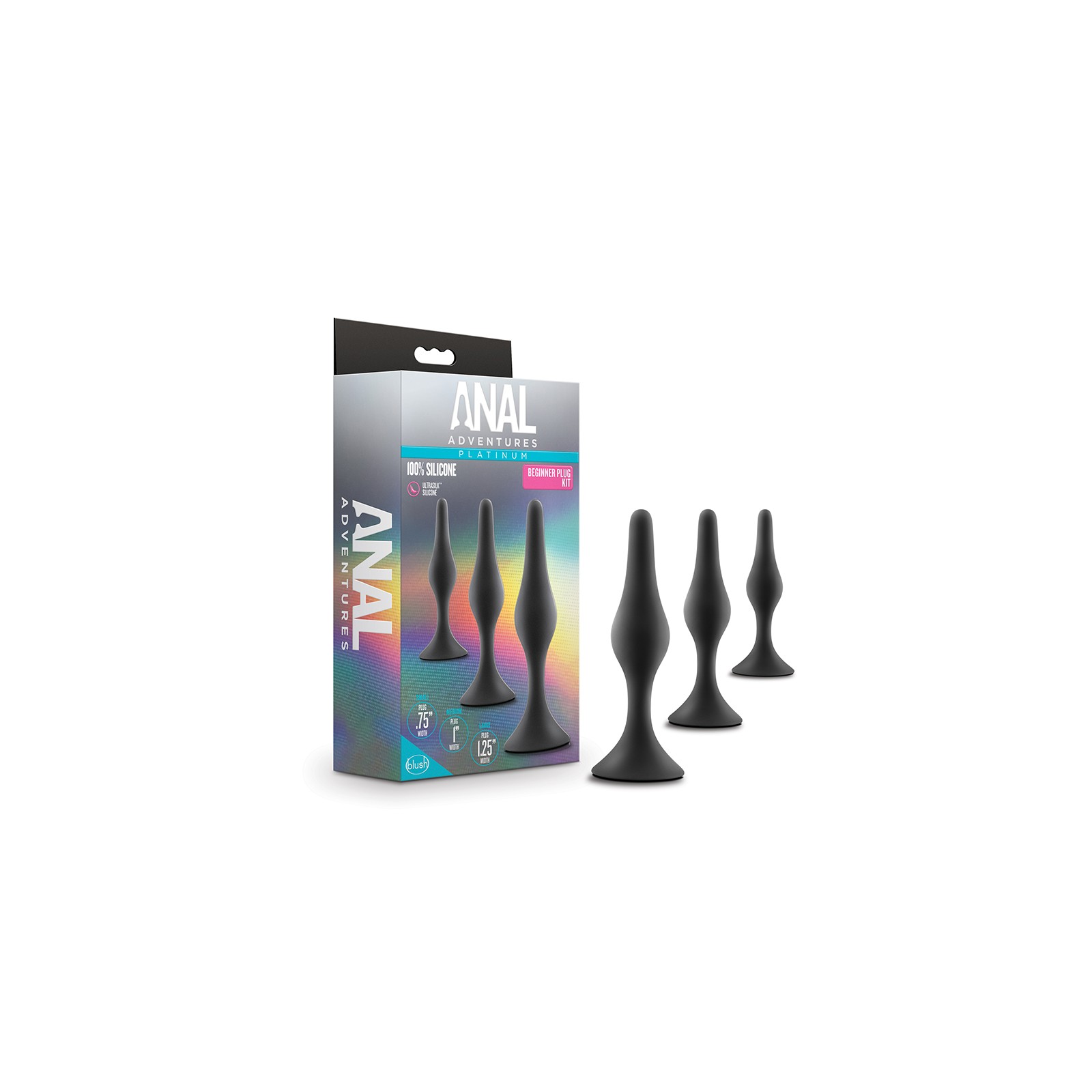 Anal Adventures Platinum Silicone Beginner Plug Kit in Black