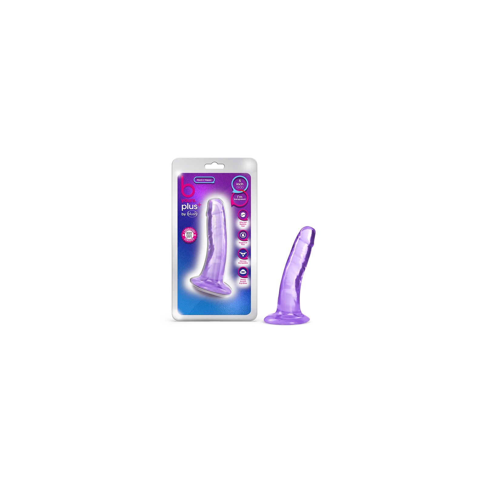 B Yours Plus Hard n' Happy Dildo 5 in. Purple - Realistic G-Spot Stimulation