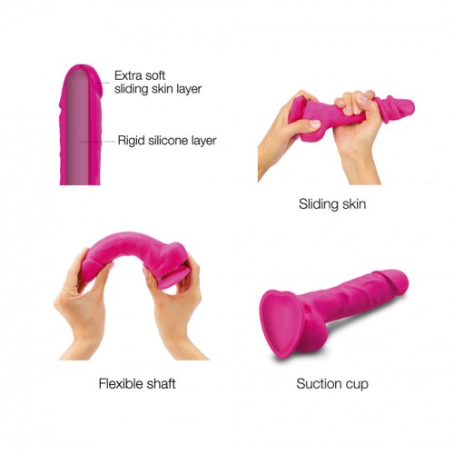 Dildo Deslizante de Doble Densidad Strap-On-Me Fucsia - Realismo Supremo