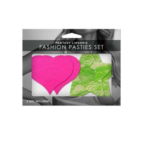 Fantasy Lingerie Neon Pasties Set Heart & Star