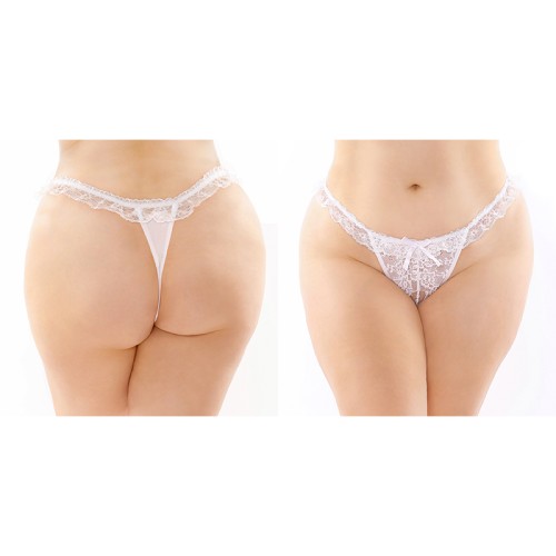 Tanga Perla de Encaje Rizado Crotchless Flora Fantasy Talla Reina Blanco