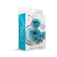 Nixie Metal Butt Plug & Furry Handcuff Set Medium - Blue Metallic