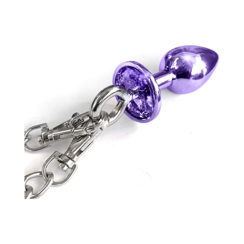 Nixie Metal Butt Plug & Furry Handcuff Set Medium Purple Metallic