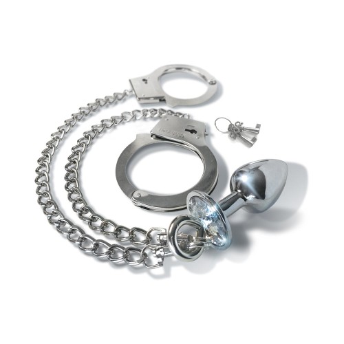 Nixie Metal Butt Plug and Handcuffs Set Silver