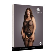 Le Desir Fishnet and Lace Suspender Bodystocking for Curvy Figures