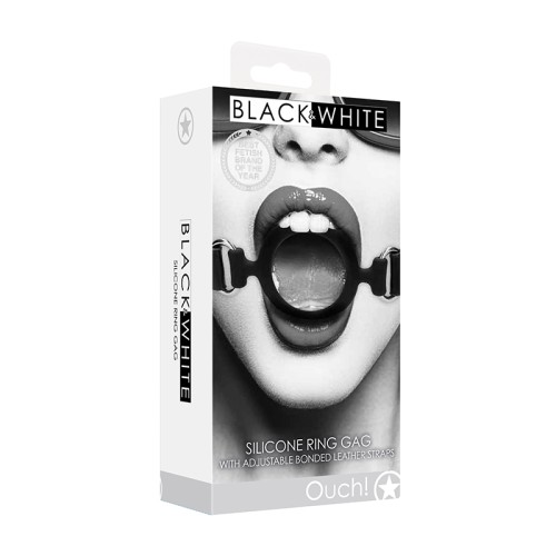 Adjustable Black & White Silicone Ring Gag for Bondage Play