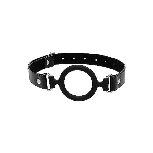 Gag de anillo de silicona blanco y negro ajustable para juego BDSM