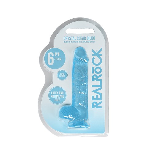 RealRock Crystal Clear Realistic 6 in. Dildo With Balls and Suction Cup Blue