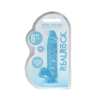 Dildo Realista Transparente de 6 in. con Bolas y Ventosa Azul