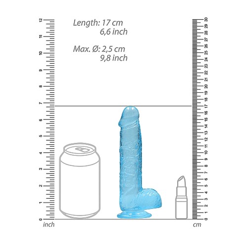 Dildo Realista Transparente de 6 in. con Bolas y Ventosa Azul