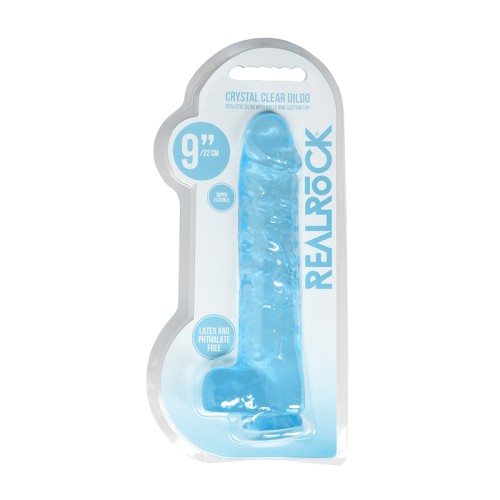 Dildo RealRock Crystal Clear Realista de 9 Pulgadas con Testículos y Ventosa Azul