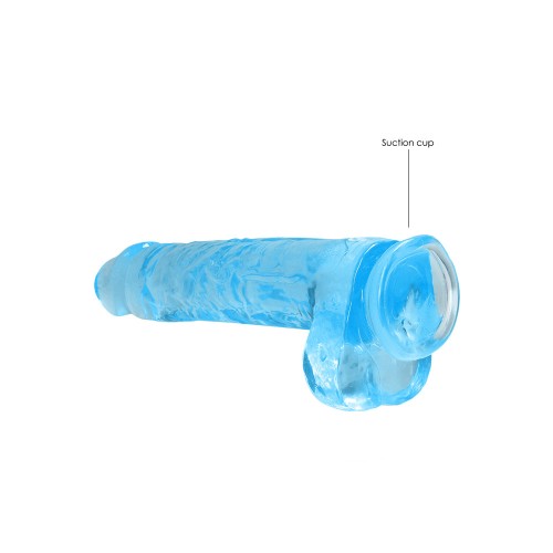 Dildo RealRock Crystal Clear Realista de 9 Pulgadas con Testículos y Ventosa Azul