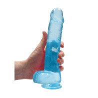 Dildo RealRock Crystal Clear Realista de 9 Pulgadas con Testículos y Ventosa Azul