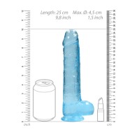 Dildo RealRock Crystal Clear Realista de 9 Pulgadas con Testículos y Ventosa Azul