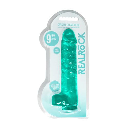 RealRock Crystal Clear Dildo with Balls - Turquoise