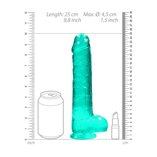 RealRock Crystal Clear Dildo with Balls - Turquoise