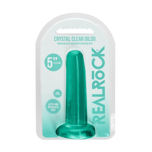 Dildo RealRock Cristal Claro de 5 Pulgadas con Ventosa en Turquesa