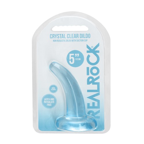 Dildo Curvado 5 in. Transparente No Realista con Ventosa RealRock Azul