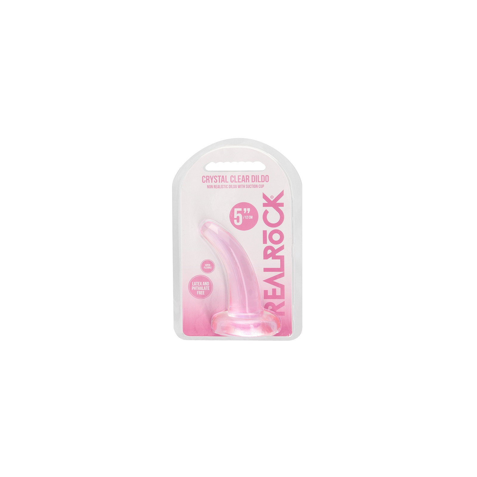 Dildo RealRock Cristal Claro de 5 in. Rosa - Diseño Curvado