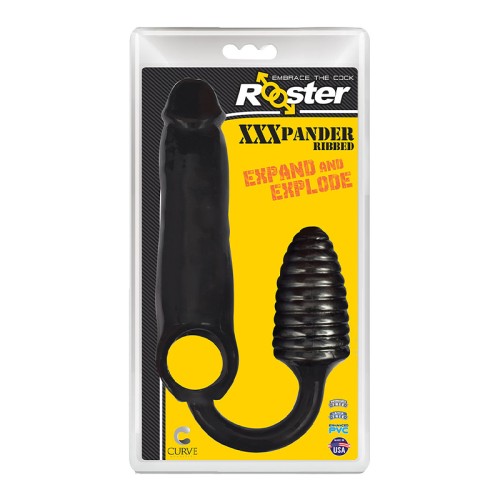 Rooster XXXPANDER Ribbed Penis Extender Sheath with Cockring & Anal Plug