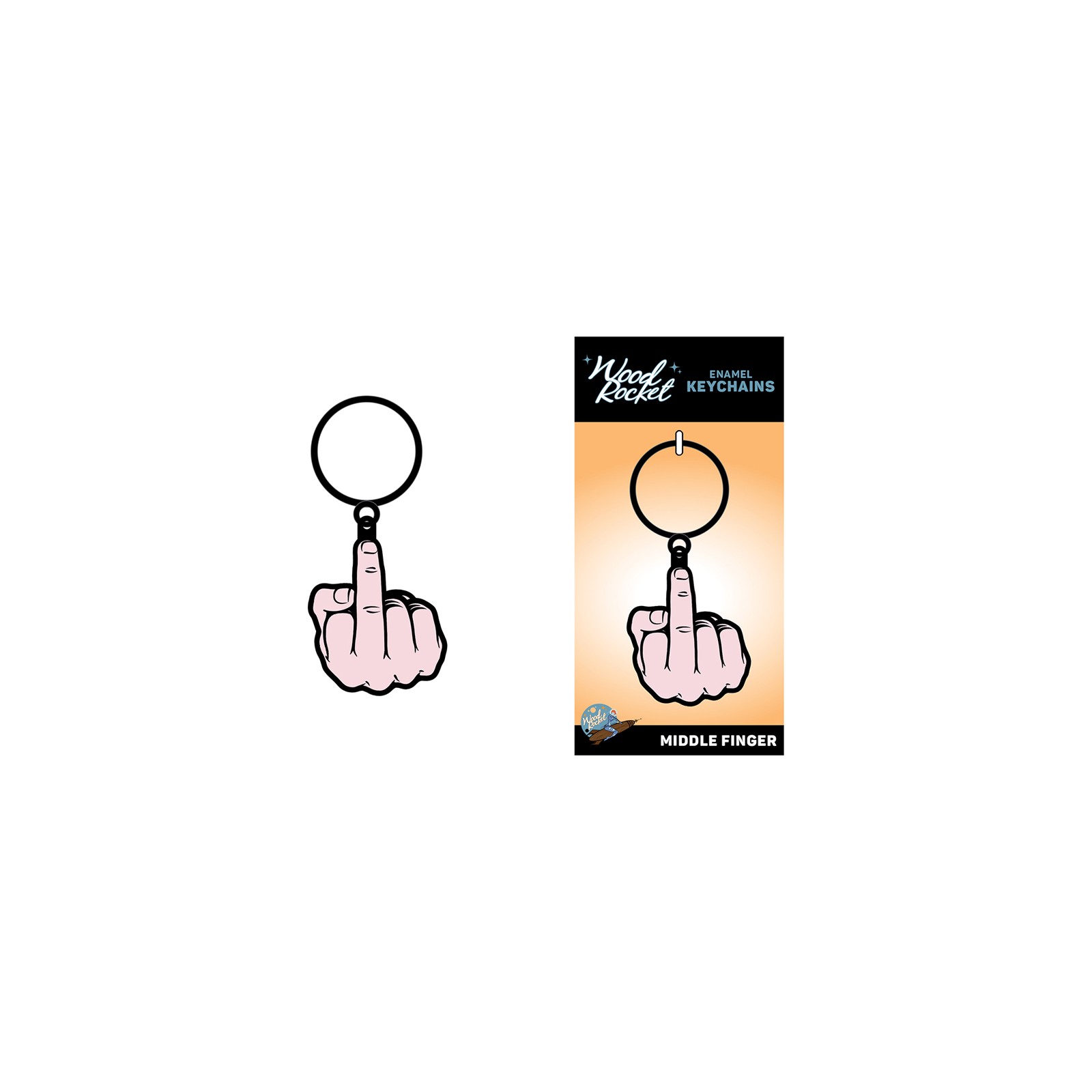 Middle Finger Enamel Keychain - Wood Rocket