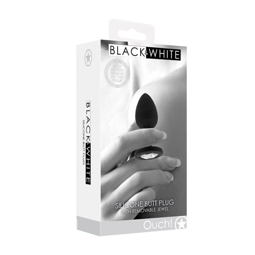 Ouch! Black & White Silicone Butt Plug With Jewel