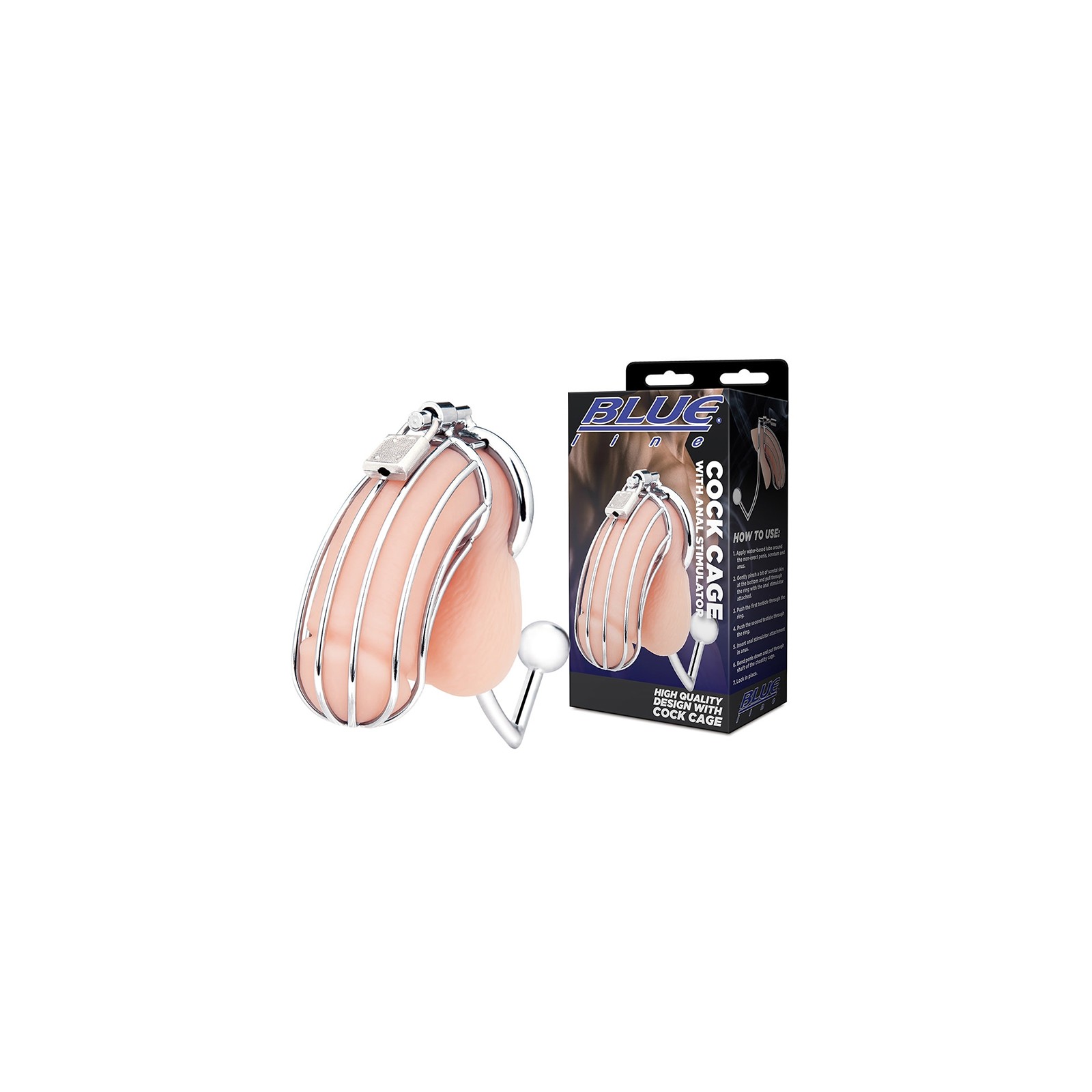 Blue Line Cock Cage with Anal Stimulator Silver