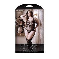 Fantasy Lingerie Body Stocking con Liguero Talla Reina - Negro