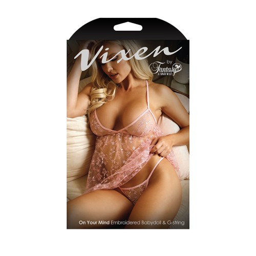 Babydoll & G-String Fantasy Lingerie Vixen Rosa Claro O/S