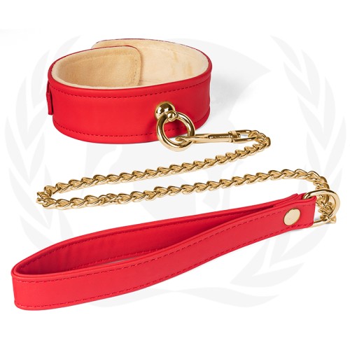 Collar de PU Forrado de Terciopelo Rojo y Correa Spartacus