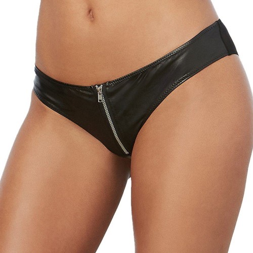 Panty Cheeky de Cuero Sintético con Cremallera Frontal Dreamgirl Negro L