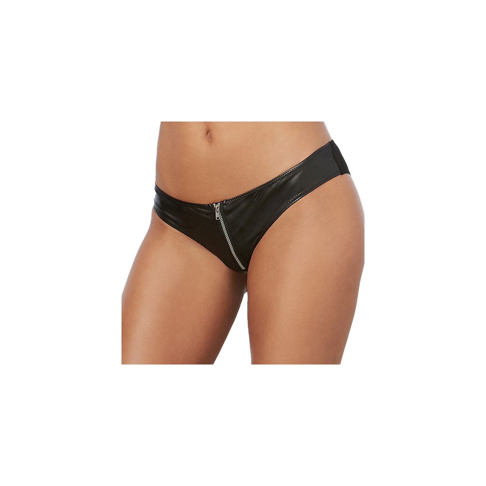 Panty Cheeky de Cuero Sintético con Cremallera Frontal Dreamgirl Negro L