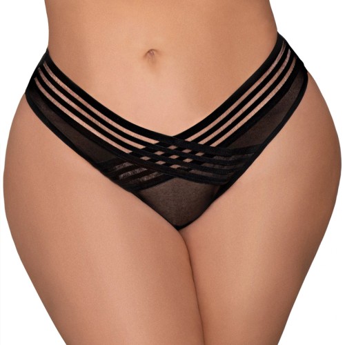 Dreamgirl Mesh Thong Shadow Stripe Detail Black 1X