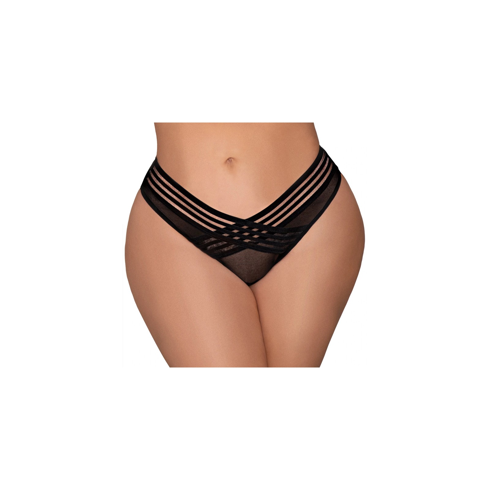 Dreamgirl Mesh Thong Shadow Stripe Detail Black 1X