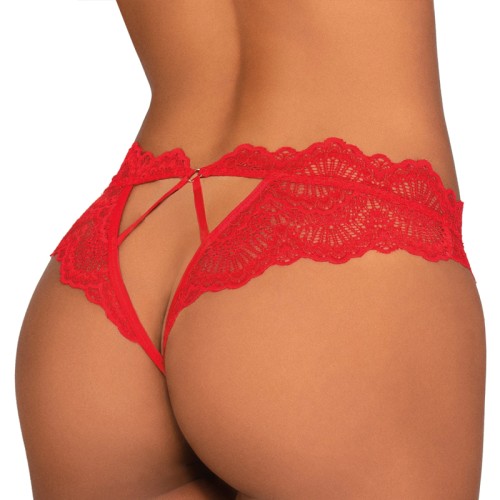 Dreamgirl Lace Tanga Open-Crotch Panty Red XL