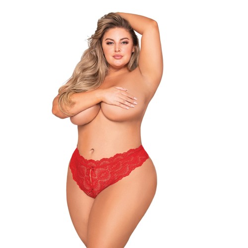 Conjunto de Tanga de Encaje Abierto Rojo de Dreamgirl 1X