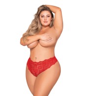 Conjunto de Tanga de Encaje Abierto Rojo de Dreamgirl 1X