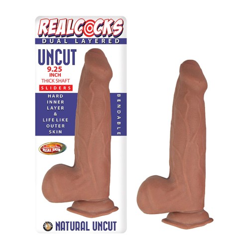 Dildo Grueso Uncircuncidado Deslizante 9.25 Pulgadas Marrón