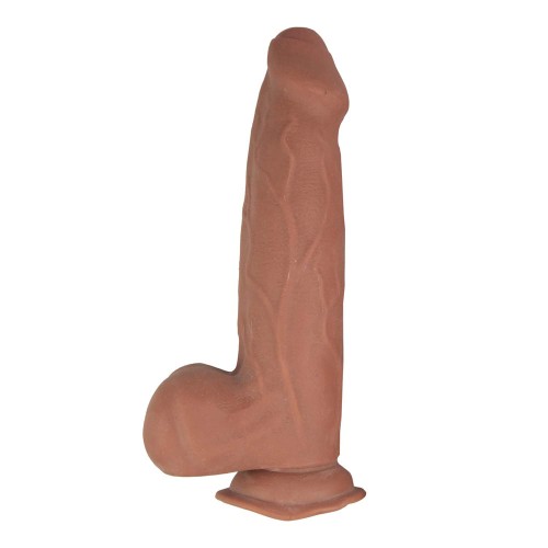 Dildo Grueso Uncircuncidado Deslizante 9.25 Pulgadas Marrón