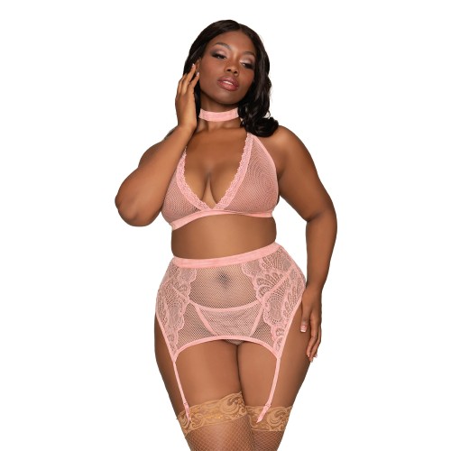 Dreamgirl Pink Queen Size Bra Garterbelt Set