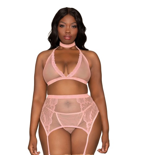 Dreamgirl Pink Queen Size Bra Garterbelt Set