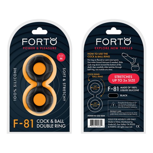 Forto F-81 Anillo Doble de Silicona Líquida para Pene y Testículos Mediano Negro