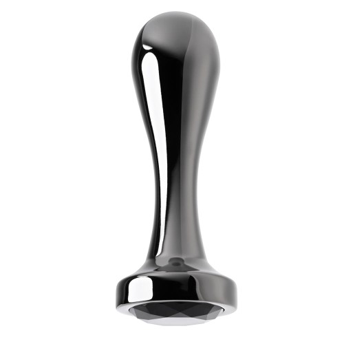 Black Pearl Aluminum Anal Plug With Black Gemstone Base