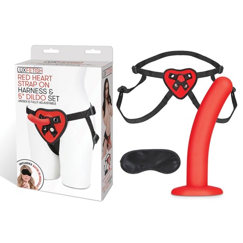 Set de Arnés de Corazón Rojo Lux Fetish y Dildo