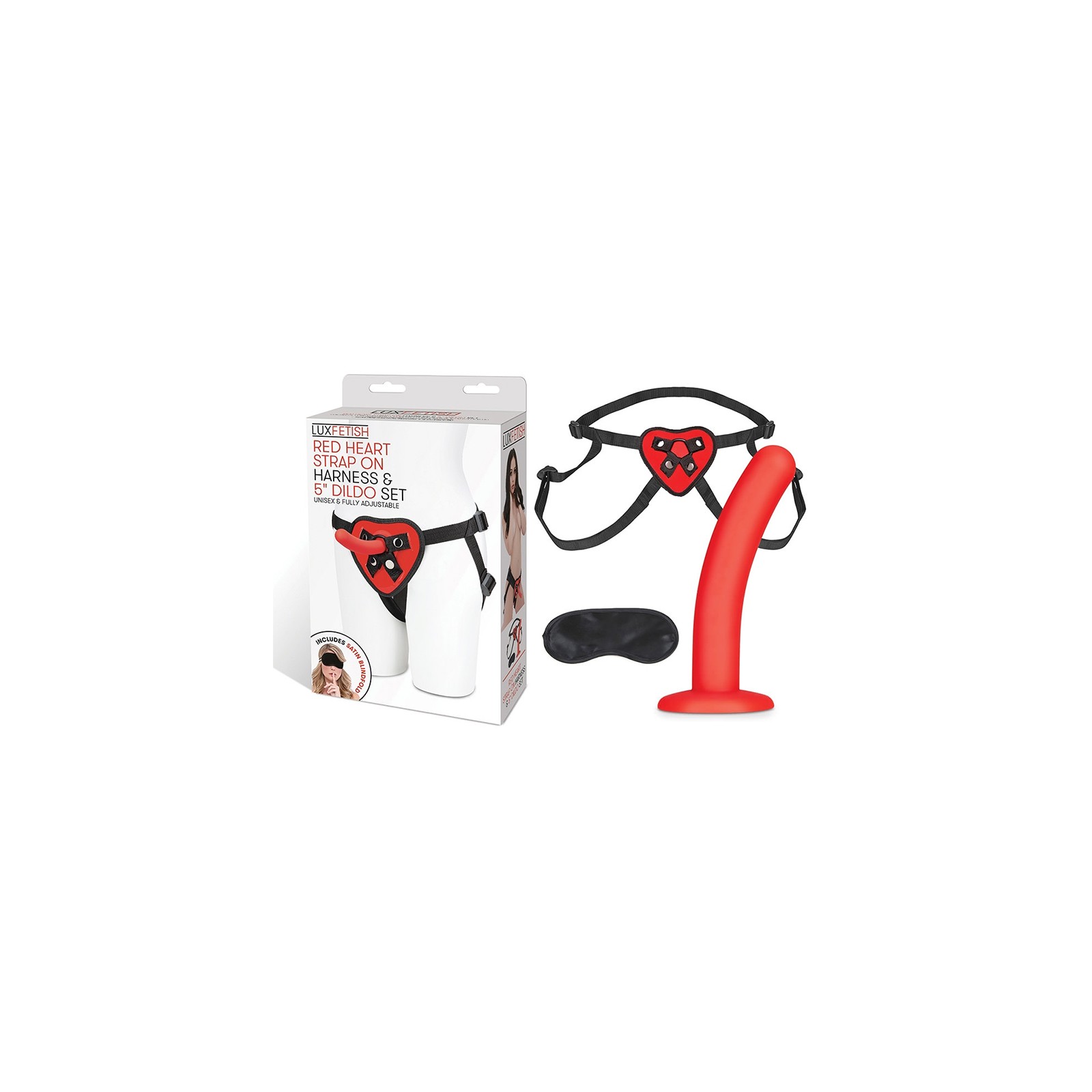 Lux Fetish Red Heart Strap-On Harness & Dildo Set