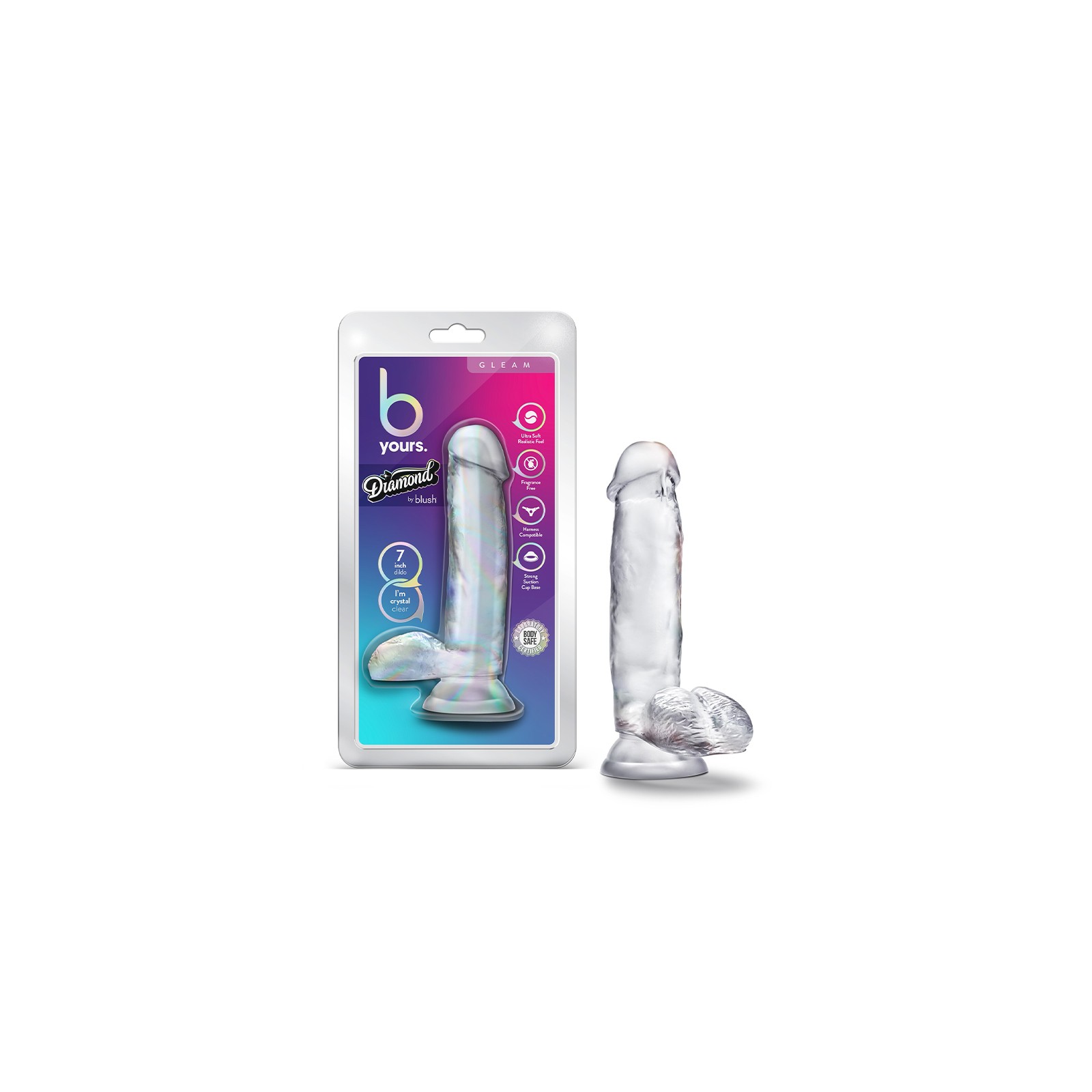 B Yours Diamond Gleam Dildo de 7 pulgadas con Testículos Transparente